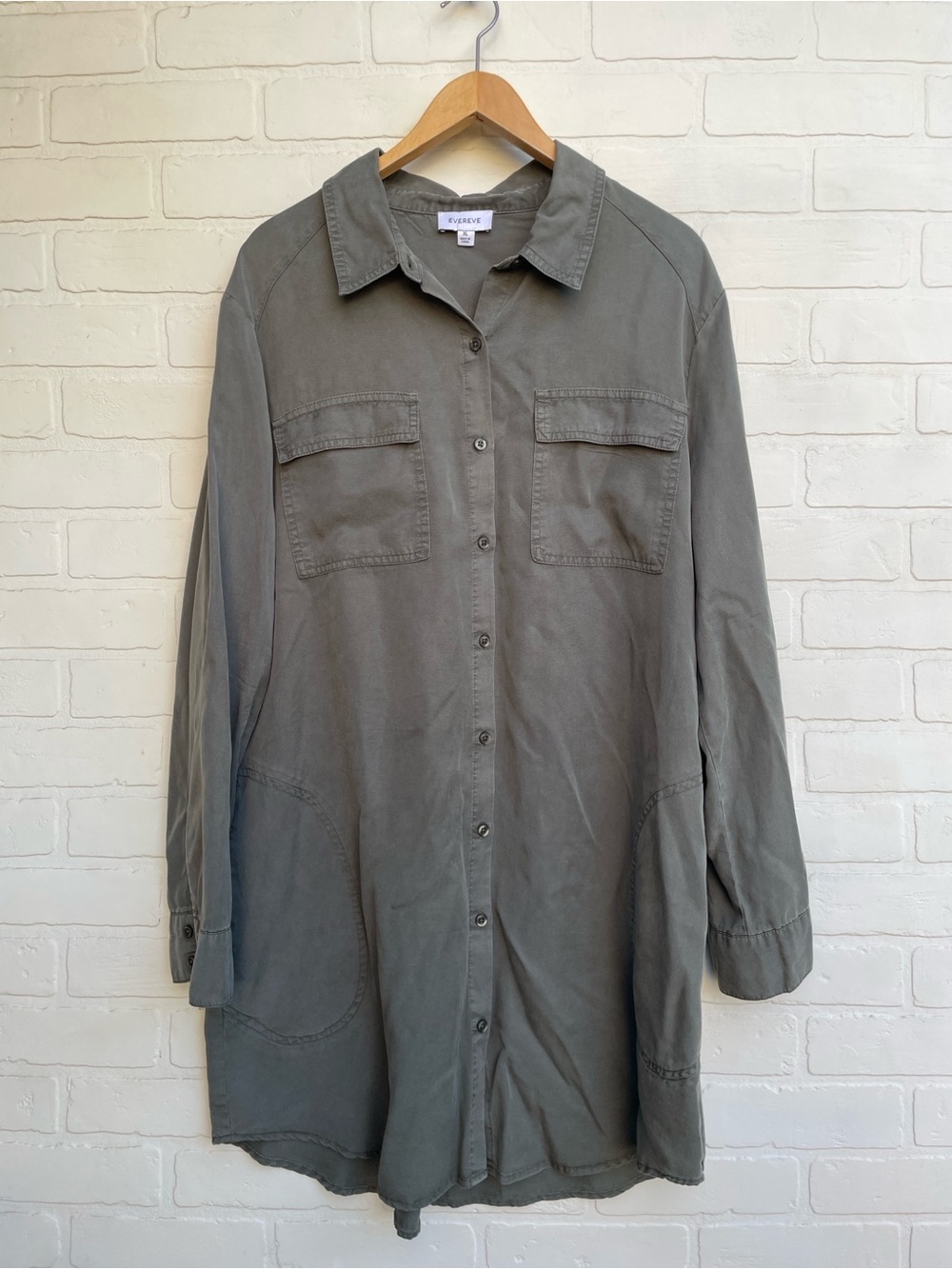Everlane Olive Green Long-Sleeve Button-Down Shirt short Dress